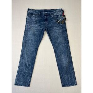 True Religion Geno Corduroy Pants Mens 42x32 Blue Acid Wash Flap Pockets